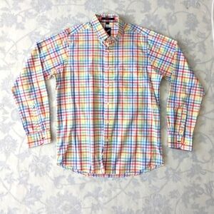 Hechter non iron colorful plaid button down shirt men's Large